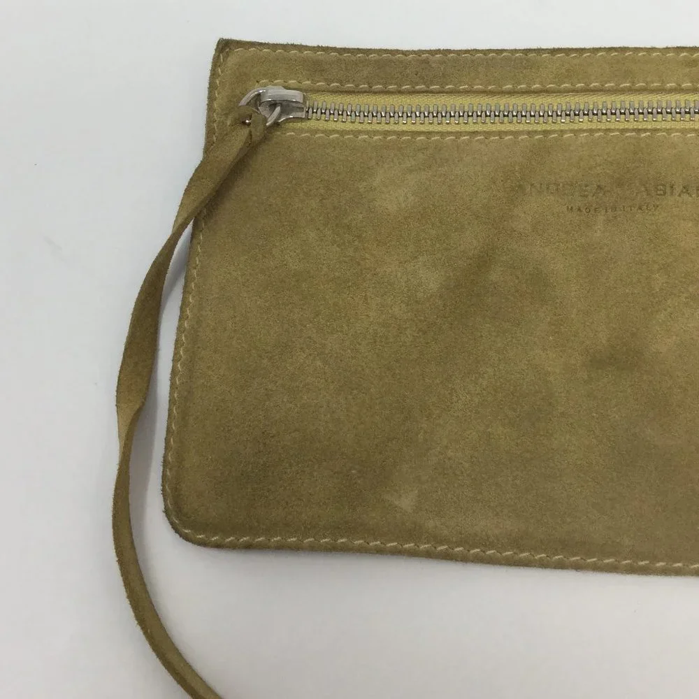 Andrea Mabiani Tan Suede Leather Zipper Pouch